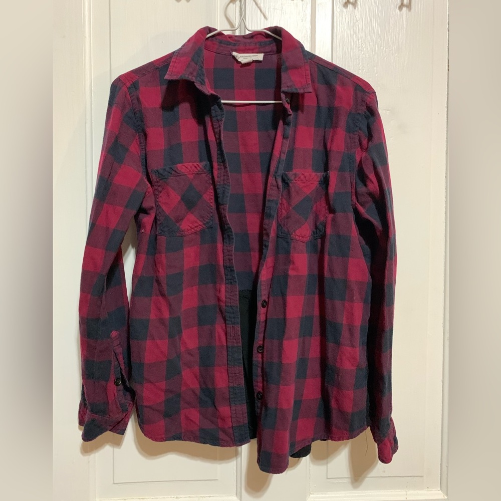 Red and Black Plaid Button Up with Cute Pleated Back